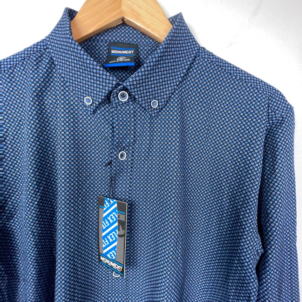 Monument Flex Shirt Men Medium Long Sleeve Button Down Performance Stretch Dots